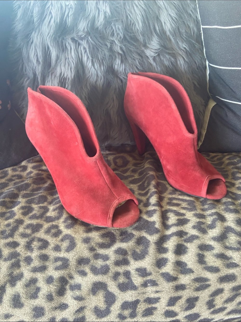 Vince Camuto Red Suede Peep-Toe High Heel Booties